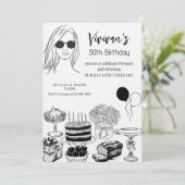 Elegant Birthday Line Art Girl’s Birthday Party 招待状 (スタンド正面)