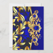 Elegant Birthday Party Blue Gold Black Damask Gems 招待状 (裏面)