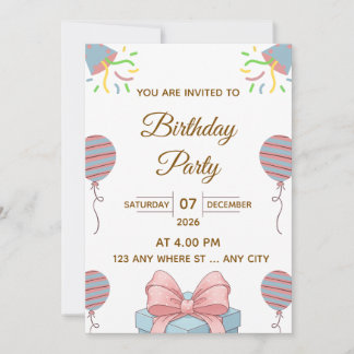 Elegant Birthday Party Invitation with Balloons 招待状