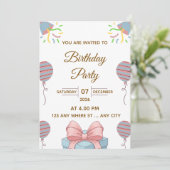 Elegant Birthday Party Invitation with Balloons 招待状 (スタンド正面)