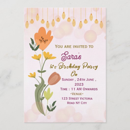 Elegant Birthday Party Invitations  招待状 (正面)