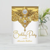 Elegant Birthday Party Ornate White Gold Diamond 招待状 (スタンド正面)