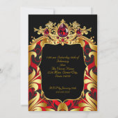 Elegant Birthday Party Red Gold Black Damask Gems 招待状 (裏面)
