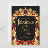 Elegant Birthday Party Red Gold Black Damask Gems 招待状 (正面)