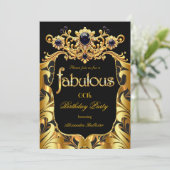 Elegant Birthday Party Silk Gold Black Damask Gems 招待状 (スタンド正面)