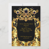 Elegant Birthday Party Silk Gold Black Damask Gems 招待状 (裏面)