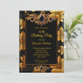 Elegant Birthday Photo Black Gold Floral Damask 招待状 (スタンド正面)