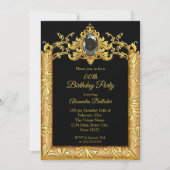 Elegant Birthday Photo Black Gold Golden Damask 招待状 (正面)