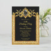 Elegant Birthday Photo Black Gold Golden Damask 招待状 (スタンド正面)