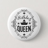 Elegant Birthday Queen Crown Typography White 缶バッジ (正面)