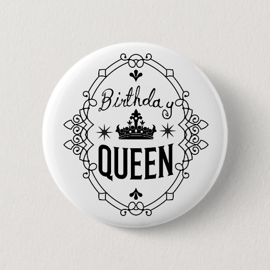 Elegant Birthday Queen Crown Typography White 缶バッジ (正面)