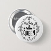 Elegant Birthday Queen Crown Typography White 缶バッジ (正面&裏面)