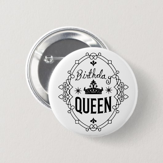 Elegant Birthday Queen Crown Typography White 缶バッジ (正面&裏面)