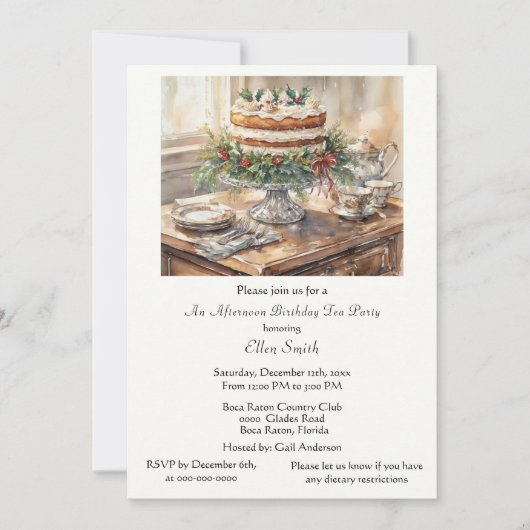 Elegant  Birthday Tea Party  Invitation 招待状 (正面)