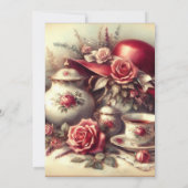 Elegant  Birthday Tea Party Red Hat  Invitation 招待状 (裏面)