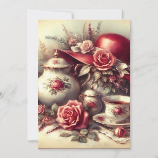 Elegant  Birthday Tea Party Red Hat  Invitation 招待状 (裏面)
