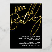 Elegant Black 100th Birthday Gold 箔招待状 (正面)