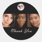 Elegant Black 3 Photo Makeup Business Thank You ラウンドシール (正面)