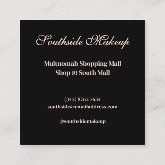 Elegant Black 3 Photo Square Makeup Artist スクエア名刺 (裏面)