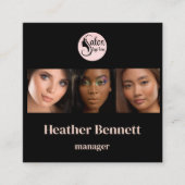 Elegant Black 3 Photo Square Makeup Artist  スクエア名刺 (正面)