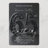 Elegant Black 3D Glitter Sparkle 65th Birthday 招待状 (正面)