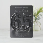 Elegant Black 3D Glitter Sparkle 65th Birthday 招待状 (スタンド正面)