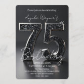 Elegant Black 3D Glitter Sparkle 75th Birthday 招待状 (正面)