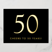 Elegant Black 50th Birthday Party Gold 箔招待状ポストカード (正面)