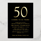 Elegant Black 50th Birthday Party Gold 箔招待状 (正面)