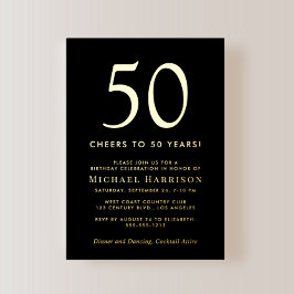 Elegant Black 50th Birthday Party Gold 箔招待状