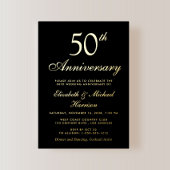 Elegant Black 50th Wedding Anniversary Gold 箔招待状