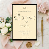 Elegant Black and Cream Art Deco Wedding Invitatio 招待状