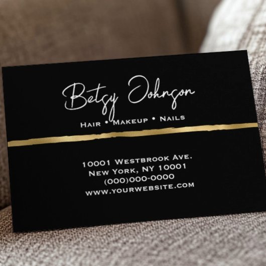 Elegant Black and Faux Gold Business Card 名刺
