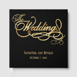 Elegant Black and Faux Gold Calligraphy Wedding ゲストブック