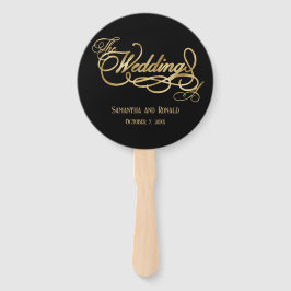 Elegant Black and Faux Gold Calligraphy Wedding ハンドファン