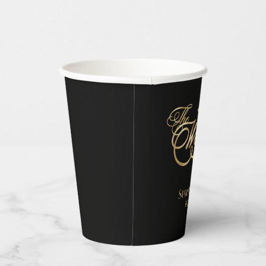 Elegant Black and Faux Gold Calligraphy Wedding  紙コップ (右)