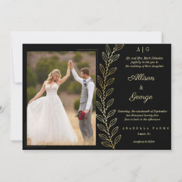 Elegant  Black and faux Gold,  Photo Wedding  招待状