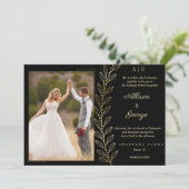 Elegant Black and faux Gold, Photo Wedding 招待状 (スタンド正面)