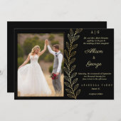 Elegant Black and faux Gold, Photo Wedding 招待状 (正面/裏面)
