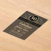 Elegant Black and Flat Gold ANY AGE Birthday Party アクリル招待状 (レイダウン)