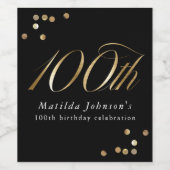 Elegant Black and Gold 100th Birthday Party ワインラベル (シングルラベル)