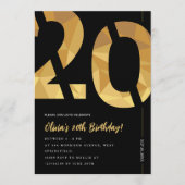 Elegant black and gold 20th Birthday Party 招待状 (正面)