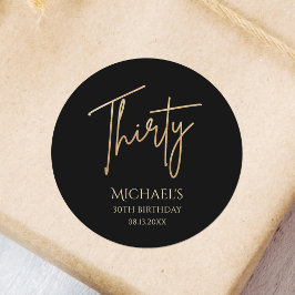 Elegant Black and Gold 30th Birthday Party Invite ラウンドシール