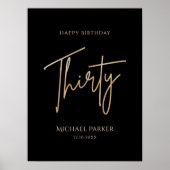 Elegant Black and Gold 30th Birthday Poster ポスター (正面)