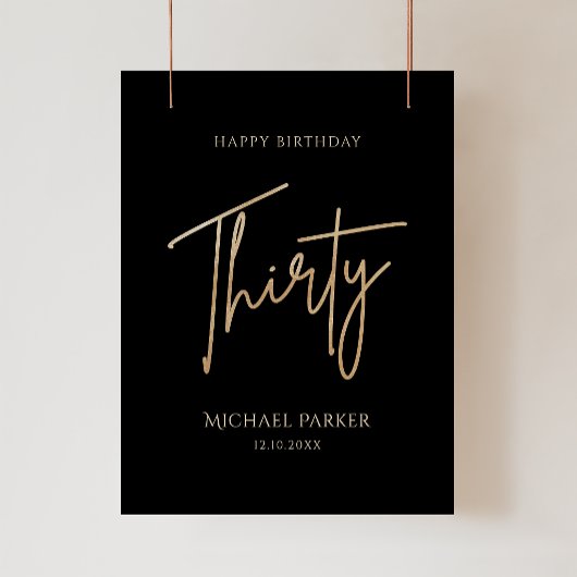 Elegant Black and Gold 30th Birthday Poster ポスター
