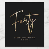 Elegant Black and Gold 40th Birthday Party ワインラベル (シングルラベル)