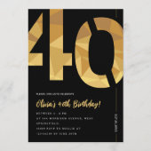 Elegant black and gold 40th Birthday Party 招待状 (正面)