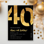 Elegant black and gold 40th Birthday Party 招待状