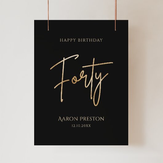 Elegant Black and Gold 40th Birthday Poster ポスター