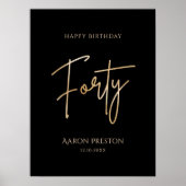 Elegant Black and Gold 40th Birthday Poster ポスター (正面)